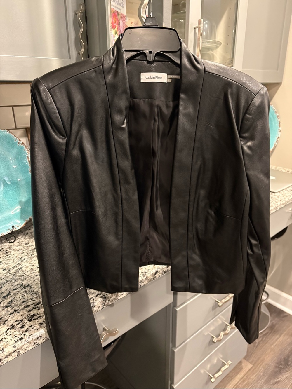 Calvin Klein Women's Black Leather Open-Front Jacket